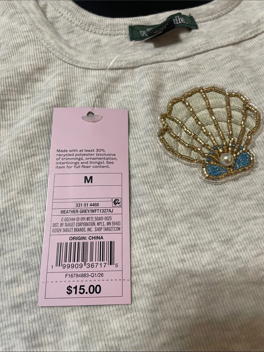 Wild Fable light gray Girls Tank Top w  Gold Shell Accent on Front Sz. M NWT